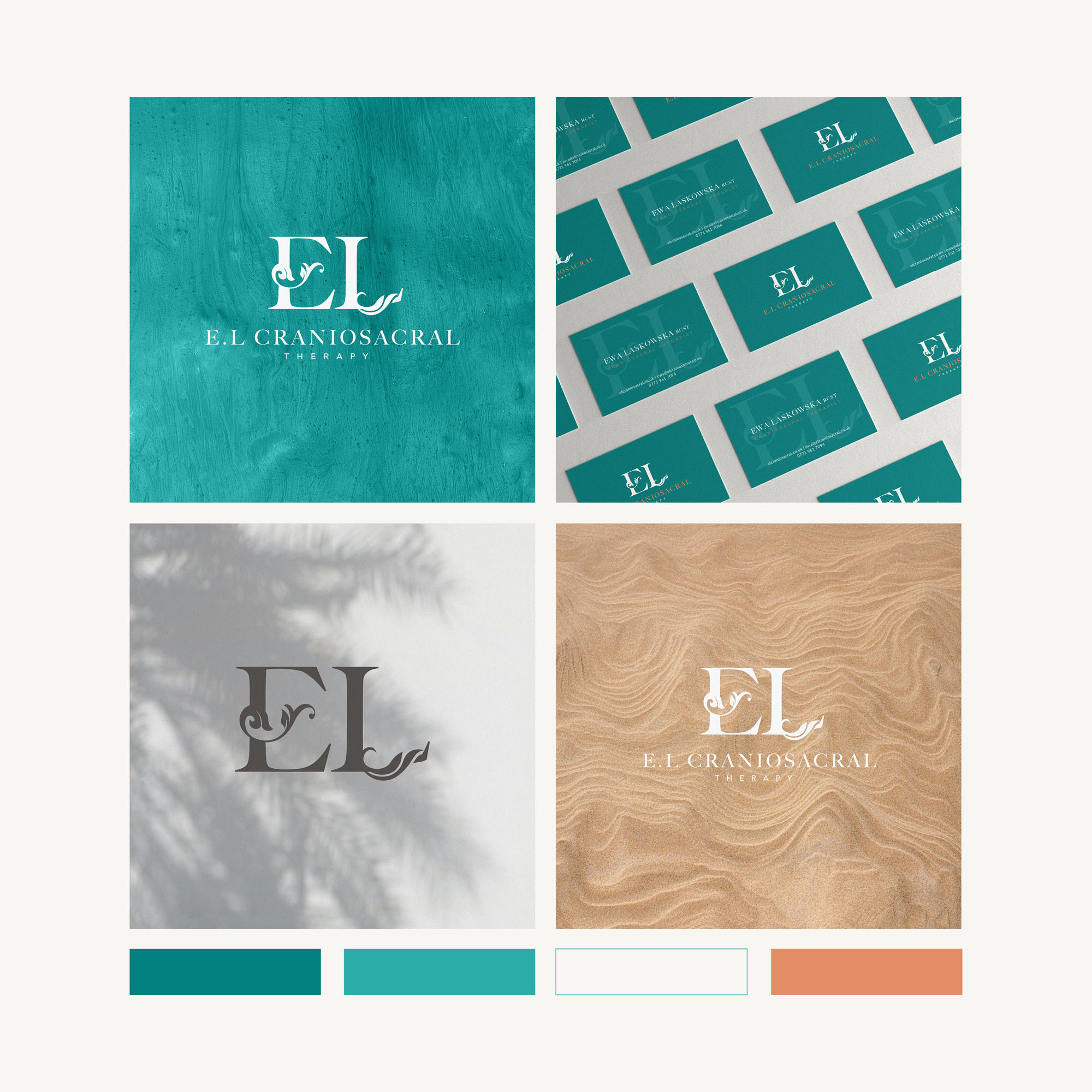 high end therapy brand identity design teal copper monogram el 1