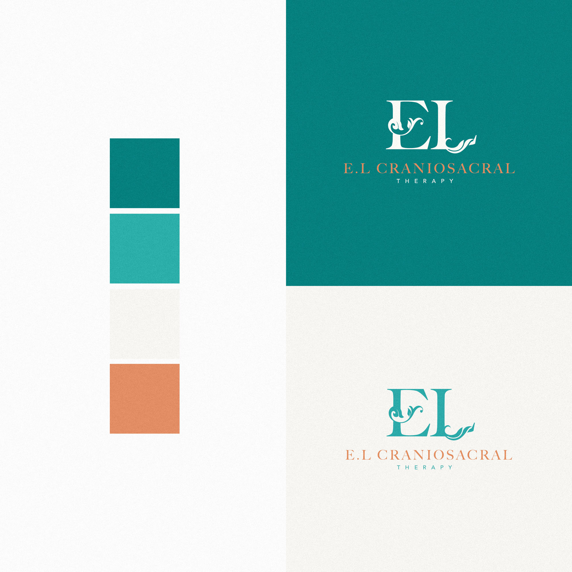 high end therapy brand identity design teal copper monogram el 1