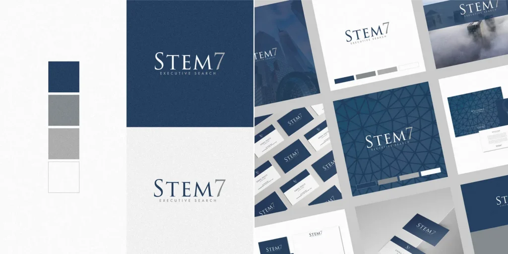 Colour in branding visual examples from leading high end brands - restrained blue grey professional services exec search