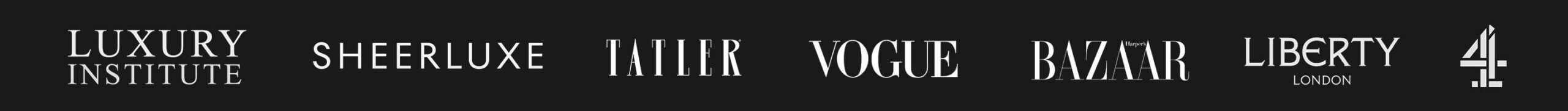 With clients seen in logos - Vogue, Tatler, Bazaar, Sheerluxe, Liberty London