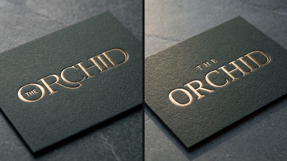 Comparision between a great and poor logo, with special effects disguising the difference - a gold foil effect