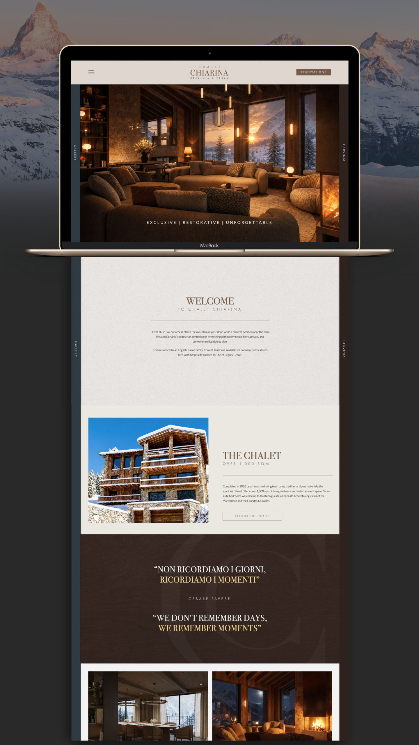 Exclusive luxury hospitality website - laptop with cascading showcase