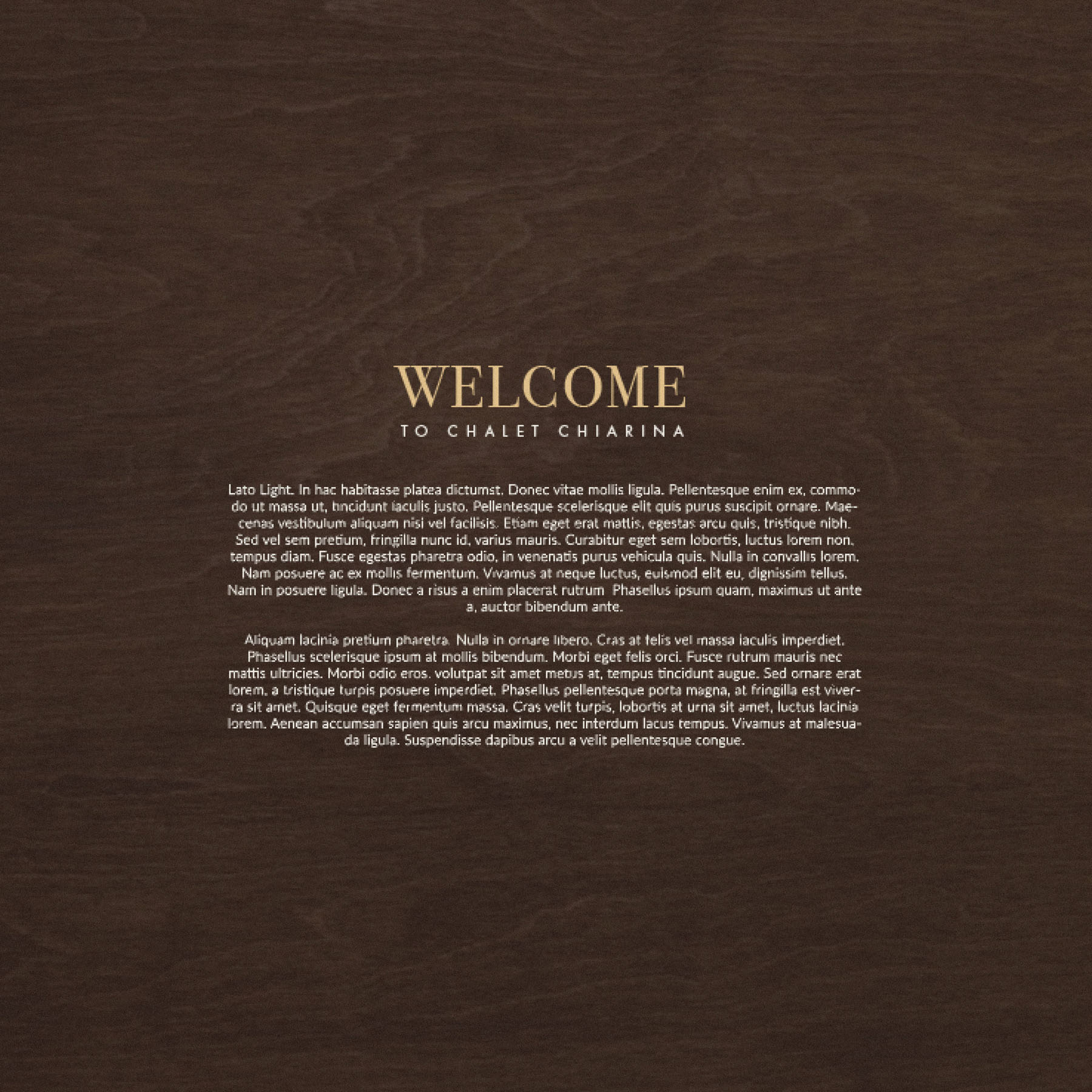 luxury chalet cervinia brand identity design - text shown on a beautiful wooden tinted background