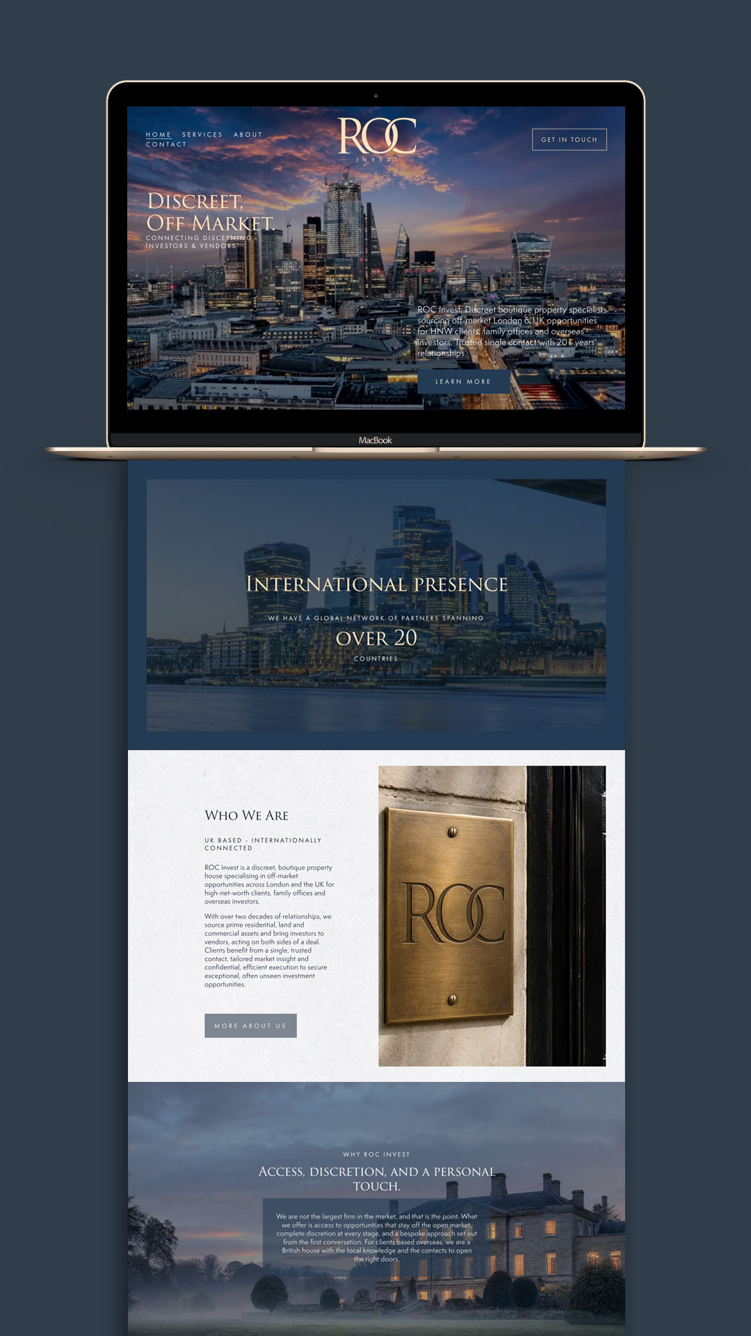 ROC Invest website homepage design for a prime off-market property specialist