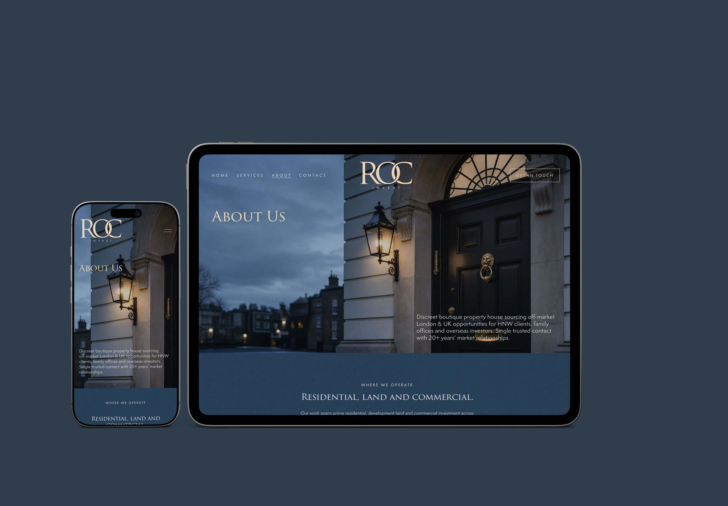 ROC Invest website hero section showing prime London property