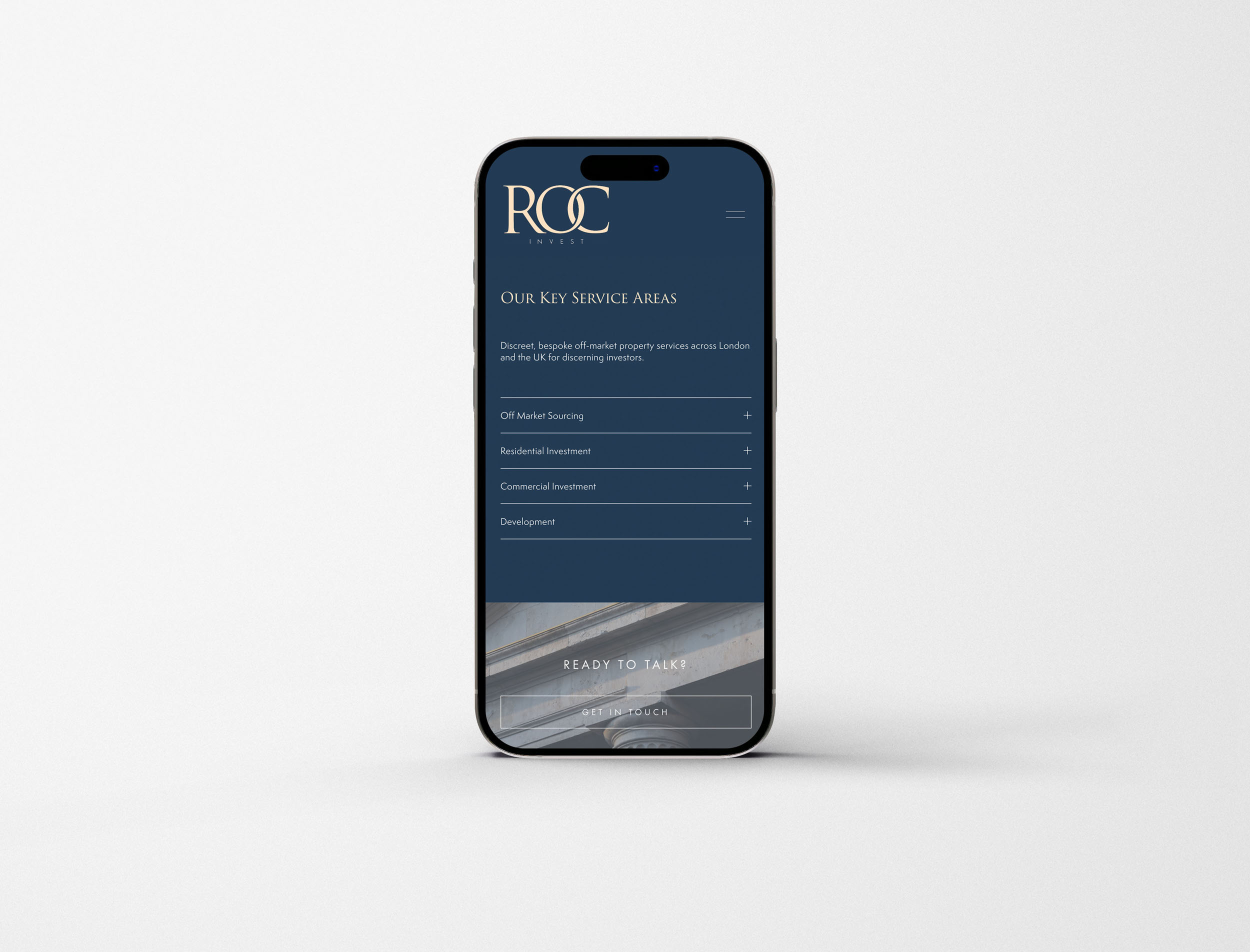 ROC Invest responsive website design shown on mobile