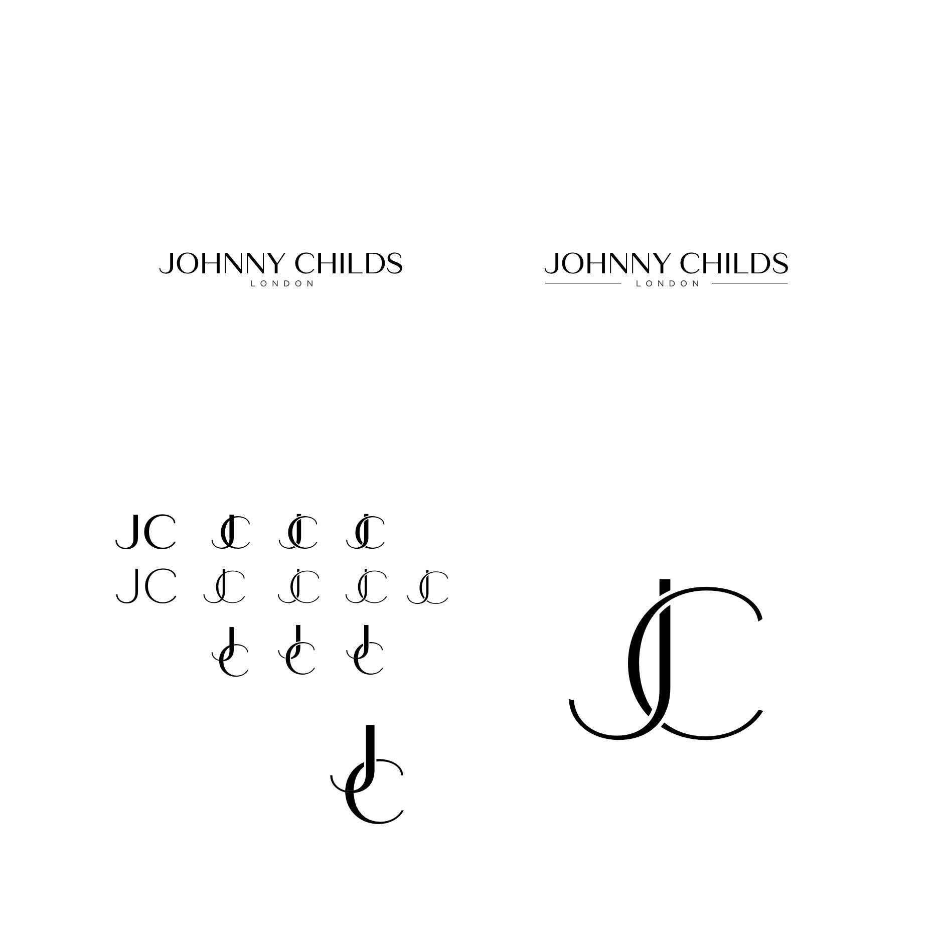 JC monogram explorations from the Johnny Childs brand identity design process
