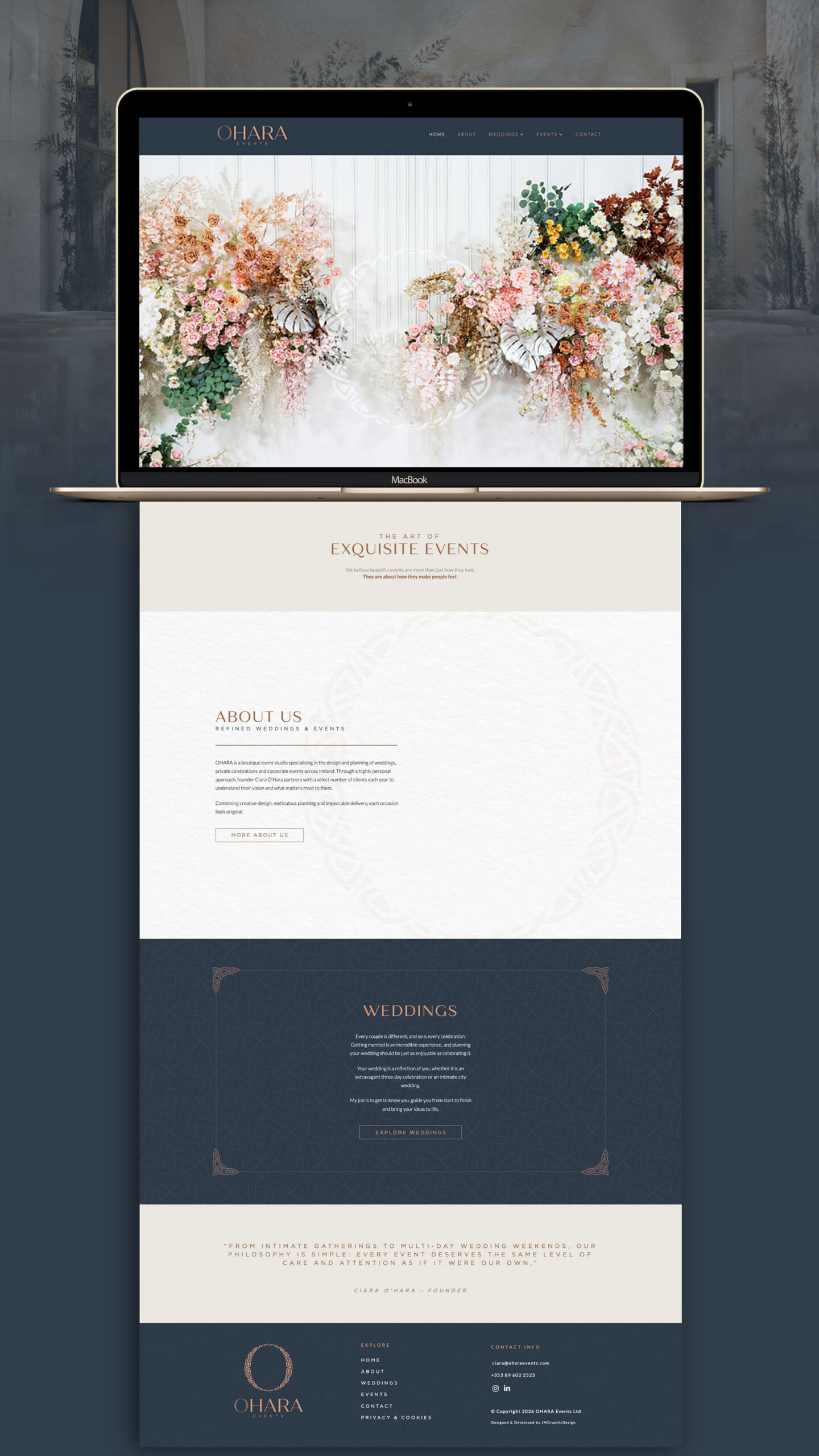 ohara events high end website design homepage view