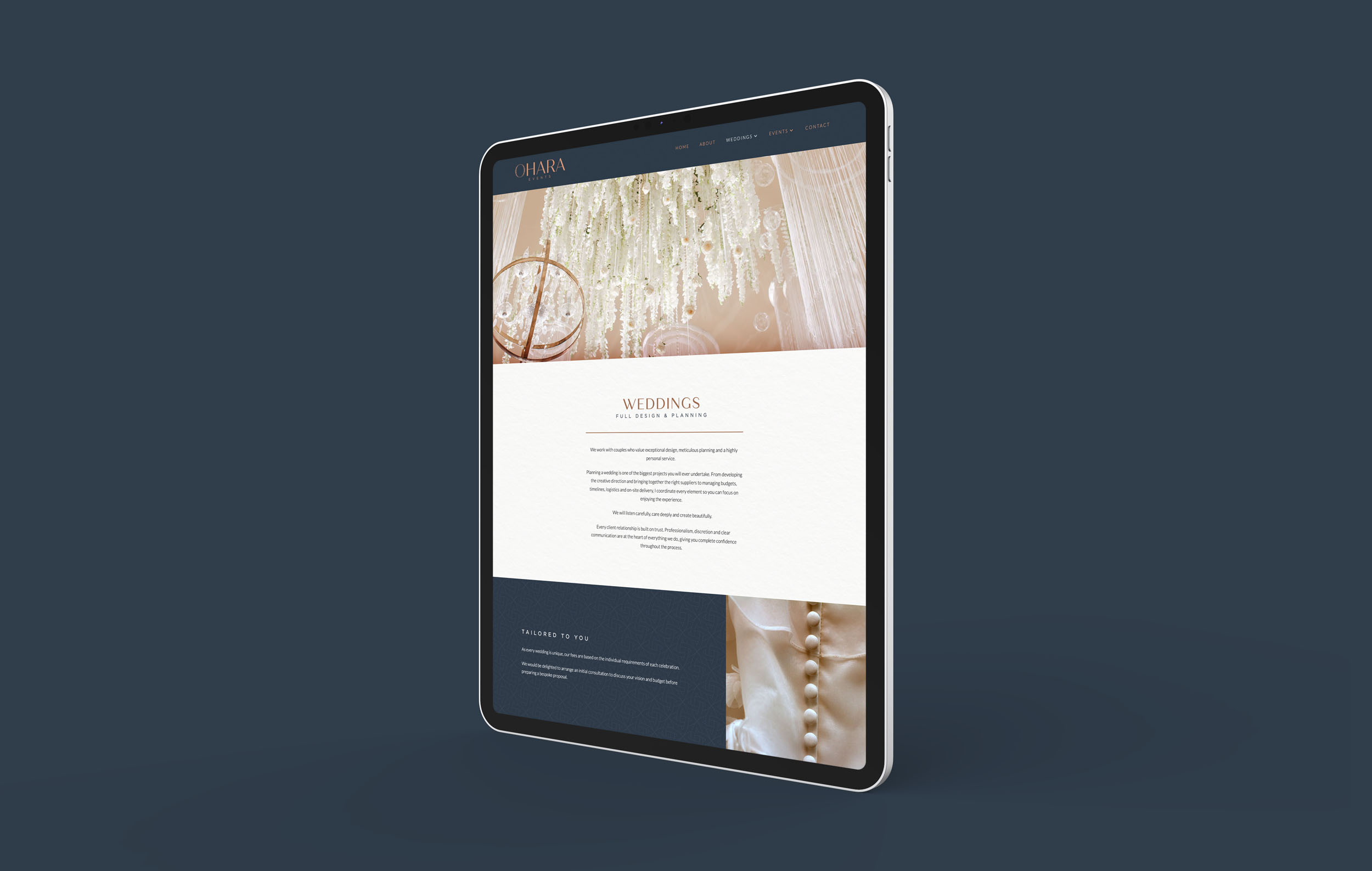 ohara events high end website design ipad view