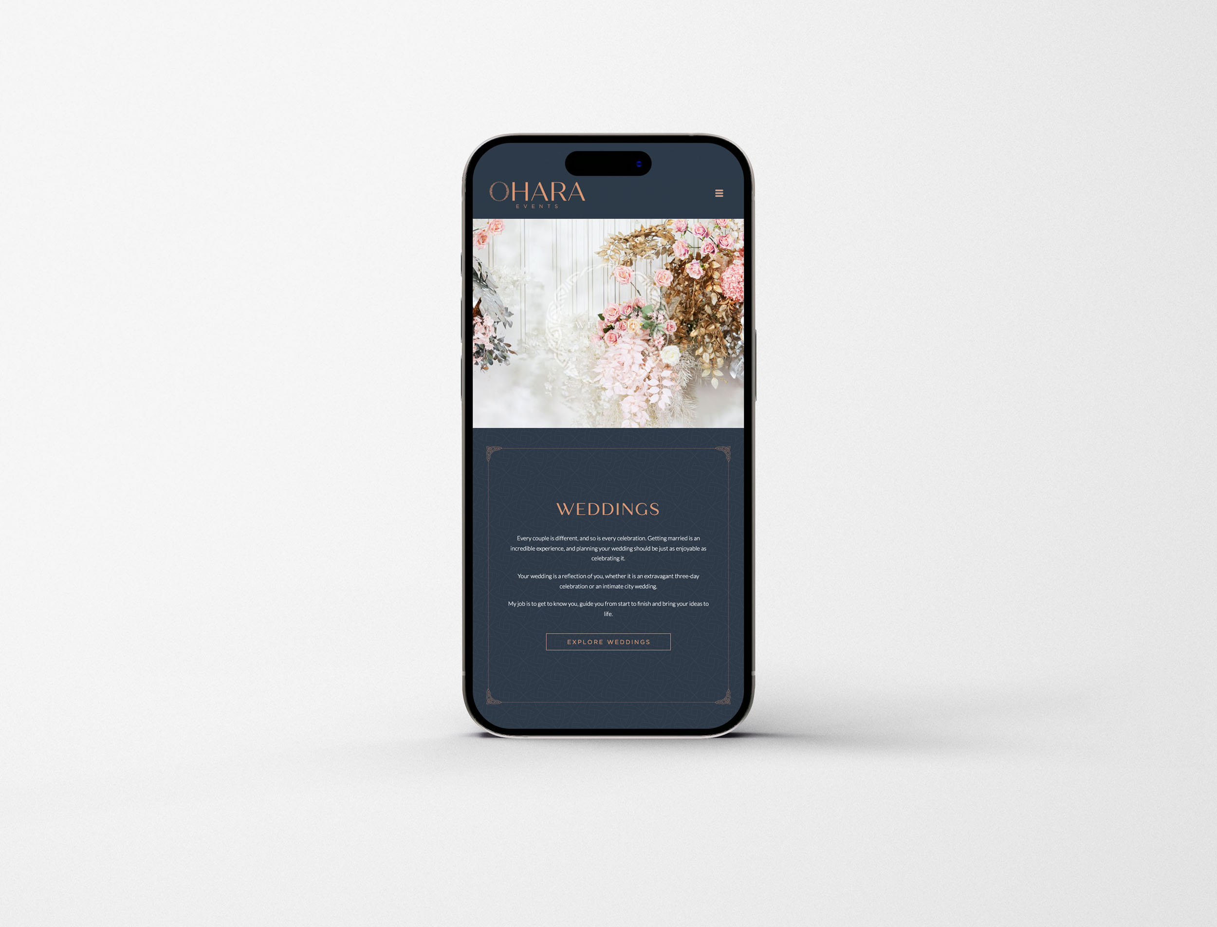ohara events high end website design iphone view